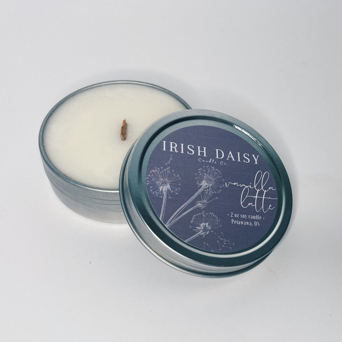 Tin candle in Vanilla Latte Scent. 2 oz. 